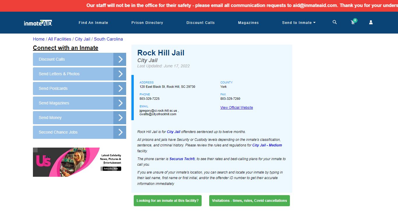 Rock Hill Jail | Inmate Locator
